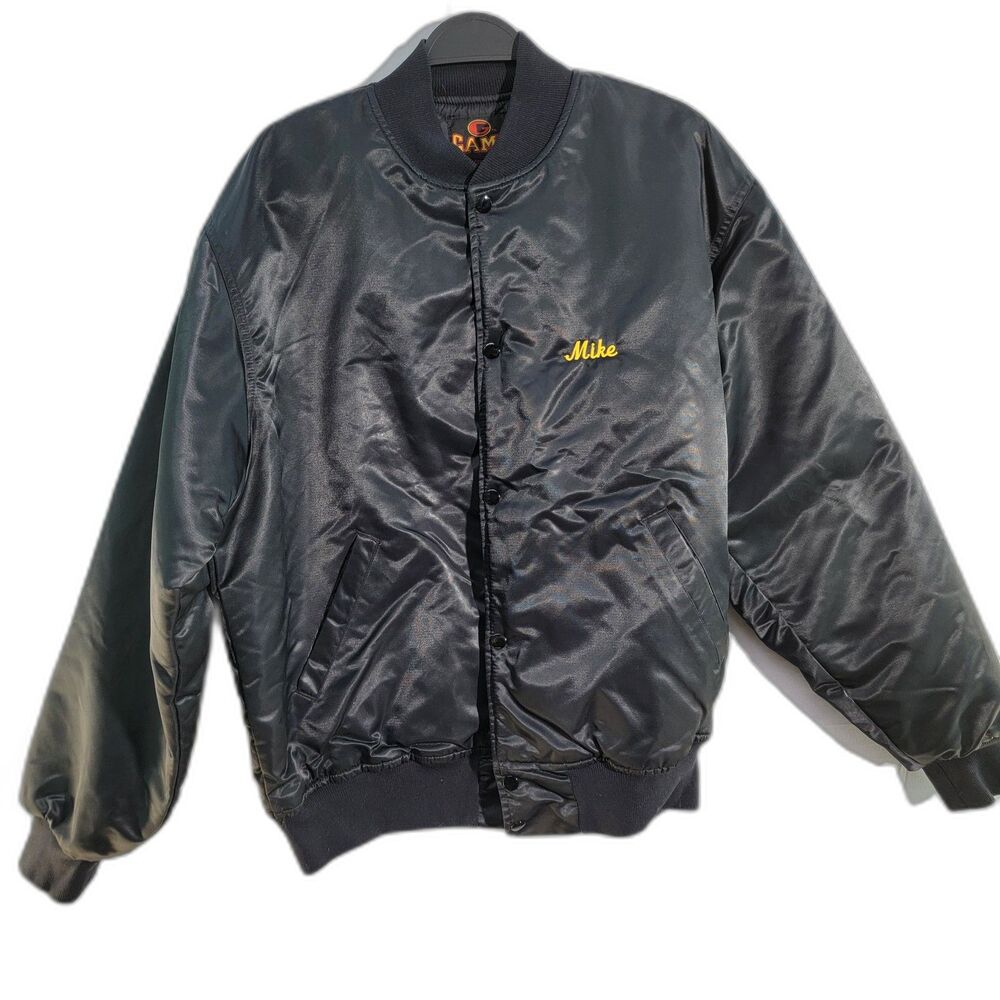 VTG Game Black 100% Nylon Jacket Mike WTCM ON PEPPE LOFT Embroided Sz L - FLAWED